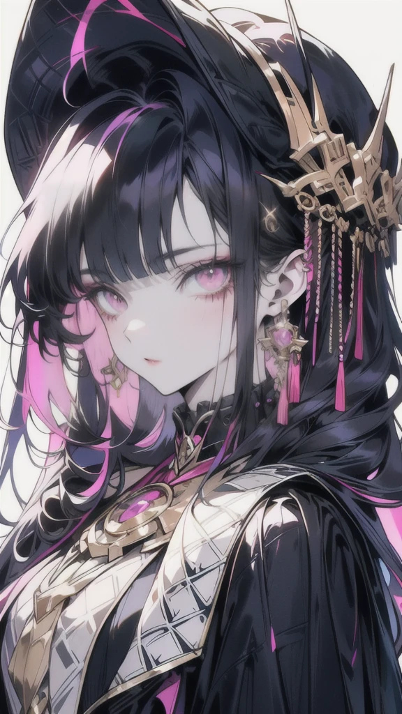 A teenager with a purple bob hairstyle and striking yellow eyes, draped in a long coat adorned with intricate details, stands out in a mesmerizing portrait. The vibrant colors of her hair and eyes contrast with her darker attire, creating a visually striking image. Every aspect of the girl is meticulously rendered, from the detailed coat to the intense gaze of her eyes. The high-quality image captures her youthful energy and unique style, drawing viewers into the vivid world of the young woman.
