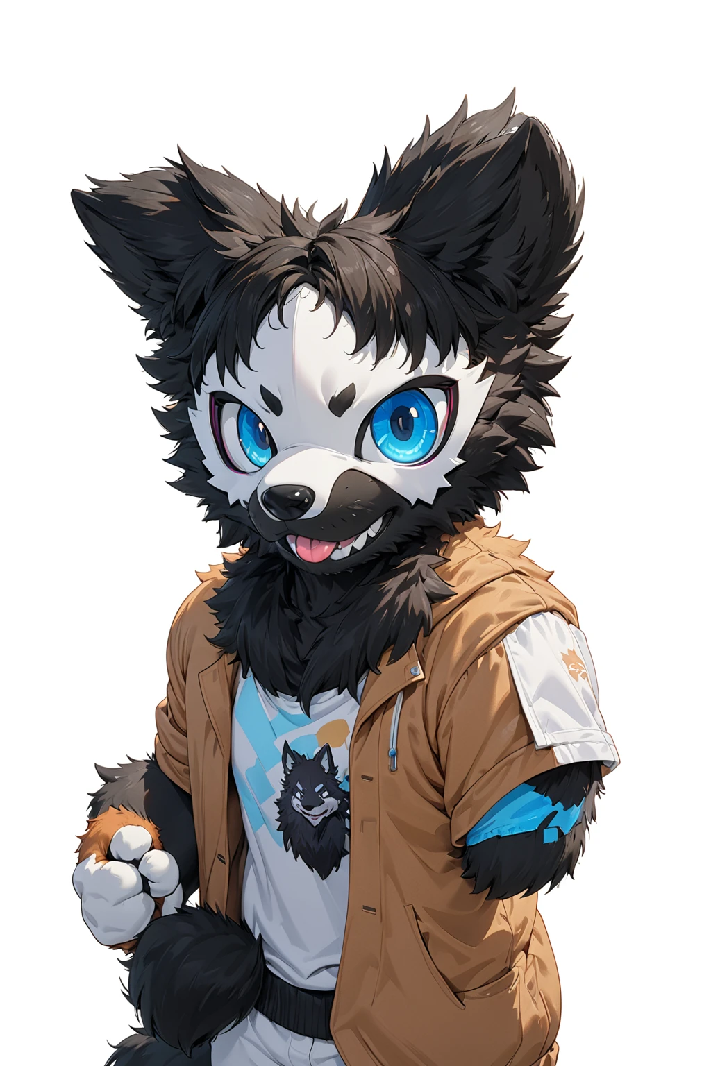 Black hair, Dark Skin, White Mask ,furry,make a fist, Pink tongue, Black nose, Black broken corner, fur garment, fur garment!!!!, hairy character, Full body mascot, hyena, SFW, macro hairy, hairy fursona, hairy, the hairy fur garment is running, Anthropomorphic coyote male, An anthropomorphic cyberpunk fox, hairy mawshot, hairy furaffinity, 8K, super detail, uhd, masterpiece, anatomically correct, ccurate, super detail, high details, high quality, best quality, highres, 16K
