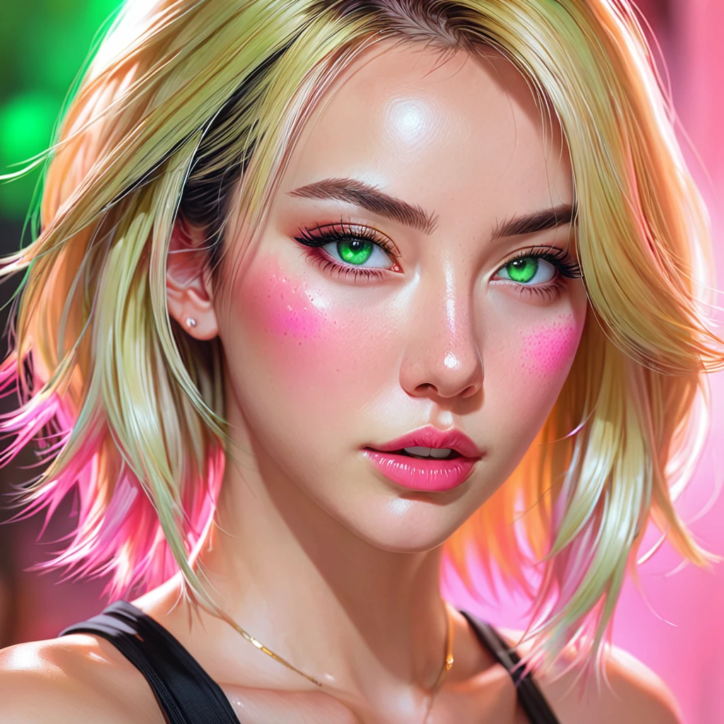 Oral rape of the woman blonde hair green eyes and pink batm and a black top, realistic art style, RossDraws portrait, Artgerm portrait, Anime realistic artstyle, 4K realistic digital art, 4K realistic digital art, 8K Artgerm Bokeh, DeviantArt Artstation CGScosiety, ArtGerm extremely detailed, made with anime painter studio, RossDraw digital painting, (cum on face:1.3), (cum on black top: 1.3)