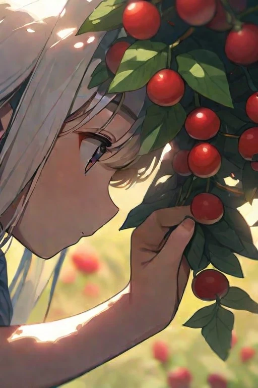 ((Best quality)), ((masterpiece)), (detailed), Sakura is picking berries