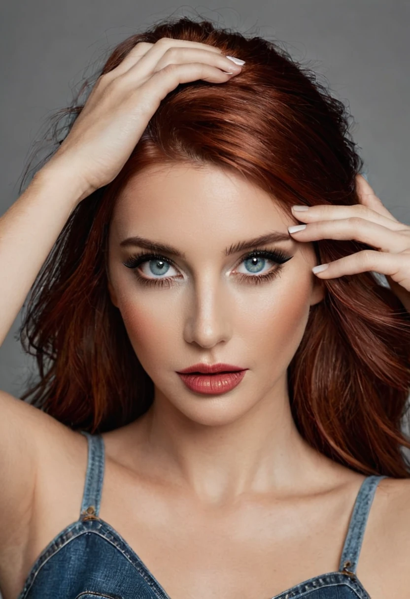 ((modèle extrêmement belle, tout le corps, femme de 35 ans, scandinave, je l'aime, cheveux très très longs, rousse, cheveux très long jusque dans le dos, marche vers moi)), réaliste, sublime seins galbés, (jeans déchirés), large sourire, yeux détaillés, pose dynamique en mouvement. Boucles d'oreilles créoles, bracelets, Ultra HD, Art fantastique d'inspiration Royo avec des détails complexes. mignon, lèvres rouges, longs cils,expression charmante, Regard séduisant et intense, regarder le spectateur, Beaux yeux, Une figure idéale. poitrine sublime et bien formées, décolleté push-up sublime. (proportions parfaites, masterpiece, hyperRéaliste, masterpiece, superior quality, high resolution, Extremely detailed, highly detailed 8K wallpaper, détails fractales)