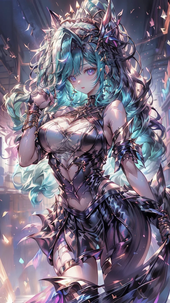 1girl, big breats,navel piercing,(space action style), (Muted Tone), Delicate, Detail, Masterpiece,(colorful) illustration,(colorful) light particles, lens flare, Artistic, memorable masterpieces,(fantastical and mesmerizing scenery Watercolor:1.6), Delicate, Detail, (masterpiece:1.2),(best quality:1.2),newest,intricate details,