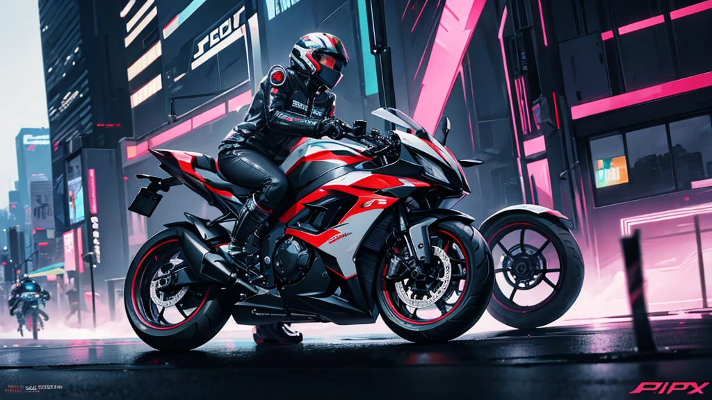 Futuristic motorbike, Cyberpunk background, no humans