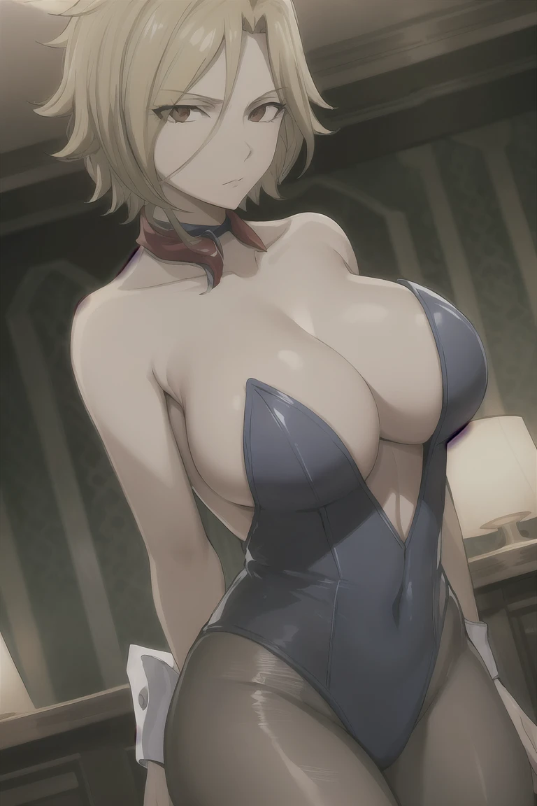 masterpiece, absurdres , (intricate details), (colorful),cinematic lighting,bust shot,extremely detailed CG unity 8k wallpaper, dimariayesta, red playboy bunny, pantyhose, looking at viewer, neck, cleavage,