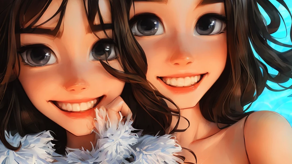 (Extremely-detailed, trending on Artstation, sharp focus, intricate details, highly detailed), (masterpiece:1.4), (best quality:1.4), depth of field, chromatic aberration, 3d animated cartoon, vibrant, colorful, Ink, Perfect Anatomy, (Dynamic pose:1.2), 1 girl, solo, brunette hair, Shoulder-Length Hair, Coarse Hair, Shoulder-Length Curls, wavy hair, black eyes, fine eyes, small breasts, collarbone, long sleeves, white crop top, frilled skirt, fingerless gloves,full body, smiling, arched back, attractive curves, slender athletic body