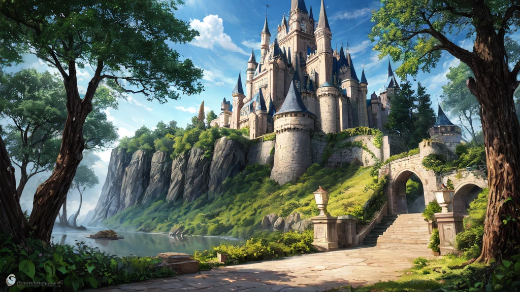 masterpiece, cg, background, kingdom castle, in forest