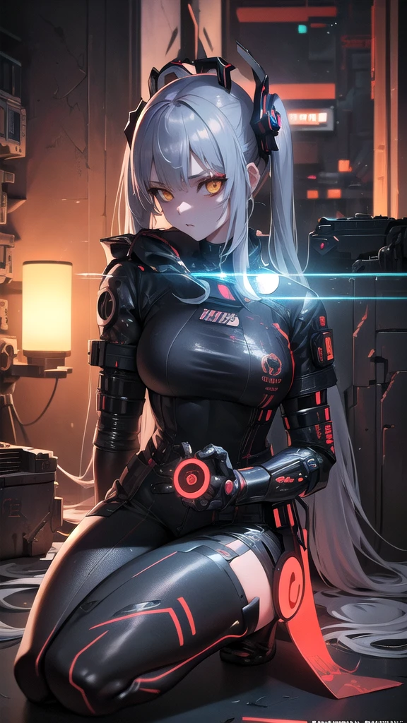 masterpiece, best quality, 1girl, spacecraft interior, spacesuit, upper body, from side, science fiction, yellow eyes, twintails, silver hair, cat ears, looking at viewer,Hyperrealistic version of a woman kneeling down with a sword in her hand, very beautiful cyberpunk samurai, anime cyberpunk art, cyberpunk samurai, cyberpunk anime art, anime cyberpunk, cgsociety 9, digital cyberpunk anime art, style of maciej kuciara.1girl, samurai armor, helmet oni evil mask,intricate, ornaments detailed, cold colors, metal, egypician detail, highly intricate details, realistic light, trending on cgsociety, glowing eyes, facing camera, neon details, ultra realistic details, portrait full body, japanese atmosphere, global illumination, shadows, octane render, 8k, ultra sharp.cool ta.