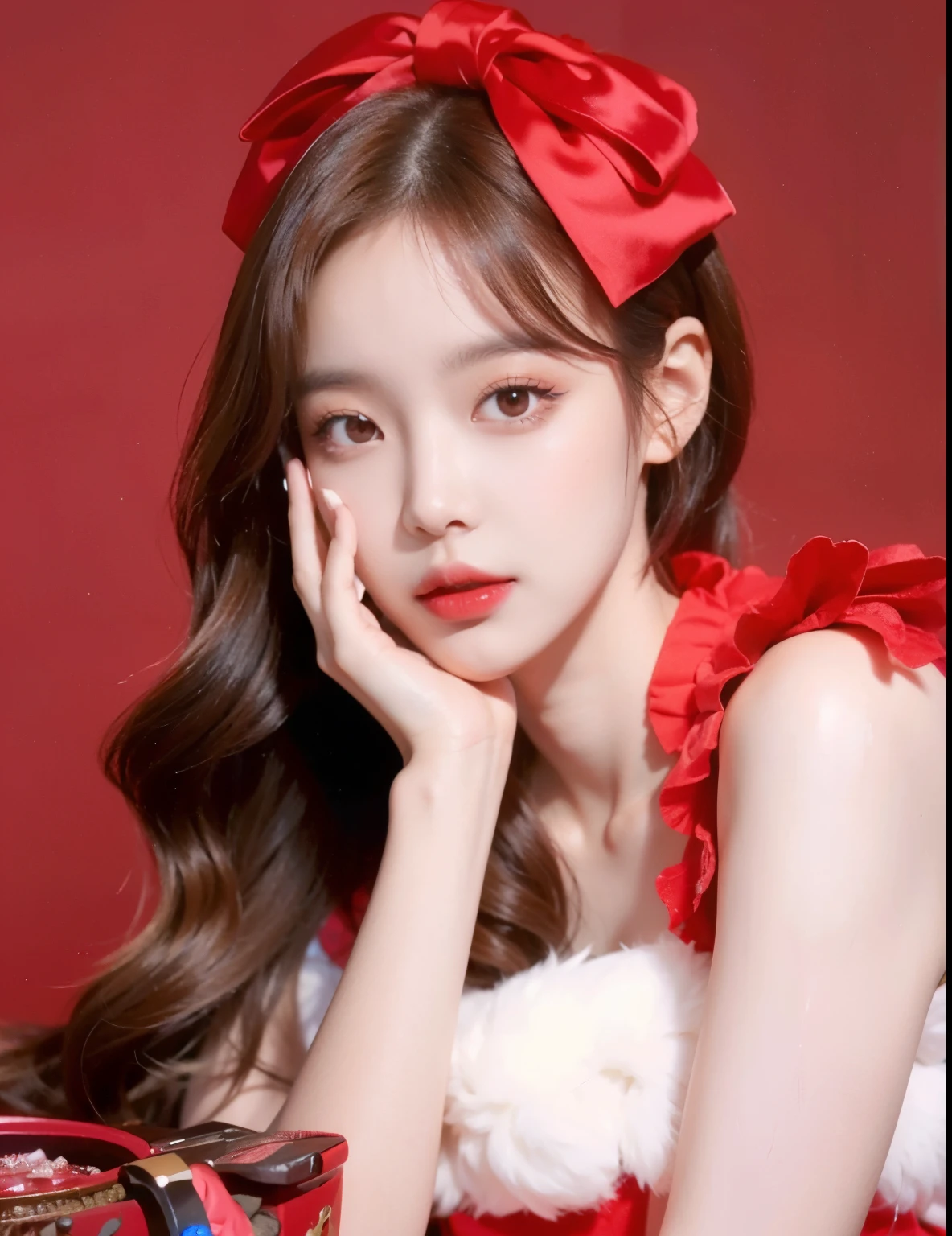 Closeup of woman wearing red dress and red bow, Larisa Manoval, Tzuyu from Two Time, Letrato Jisoo Blackpink, portrait of Josh de Blackpink, Josh de Blackpink, Blackpink&#39;s Larisa Manoban, Best Face, Wow lovely Korean face, BLACKPINK's Index, popular makeup in korea, popular korean makeup