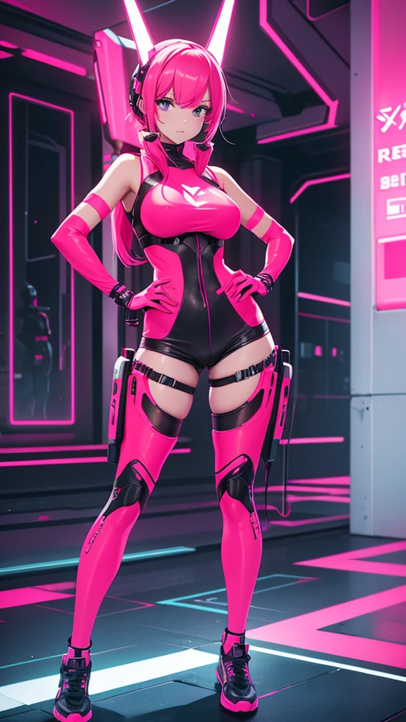 there is Rita Hayworth standing, ((nice ass:1.4)), 3 d neon art of a womans body, neon-noir background, cyberpunk femme fatale, seductive cyberpunk dark fantasy, cyberpunk strip clubs, cyberpunk 20 y. o model girl, oppai cyberpunk, banner, high definition cgsociety, cgsociety masterpiece, trending on cgstation, kda, random hair, looking at camera, gigantic breasts, cleavage, (high detailed skin:1.2), 8k uhd, dslr, super lighting, high quality, film grain, high res, highly detailed, hyper realistic, beautiful face, beautiful body, beautiful eyes nose lips, alluring expression, very bold, upper  visible, full body photo, standing legs apart, pale translucent glowing skin, most beautiful face, cute, (well defined pubic hair:1.2)), (dark plain black background:1.4))