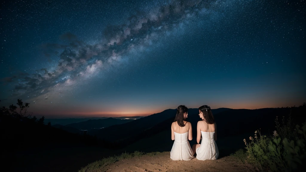 Two girls under the starry sky