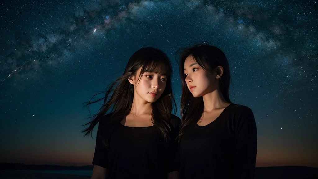 Two girls under the starry sky