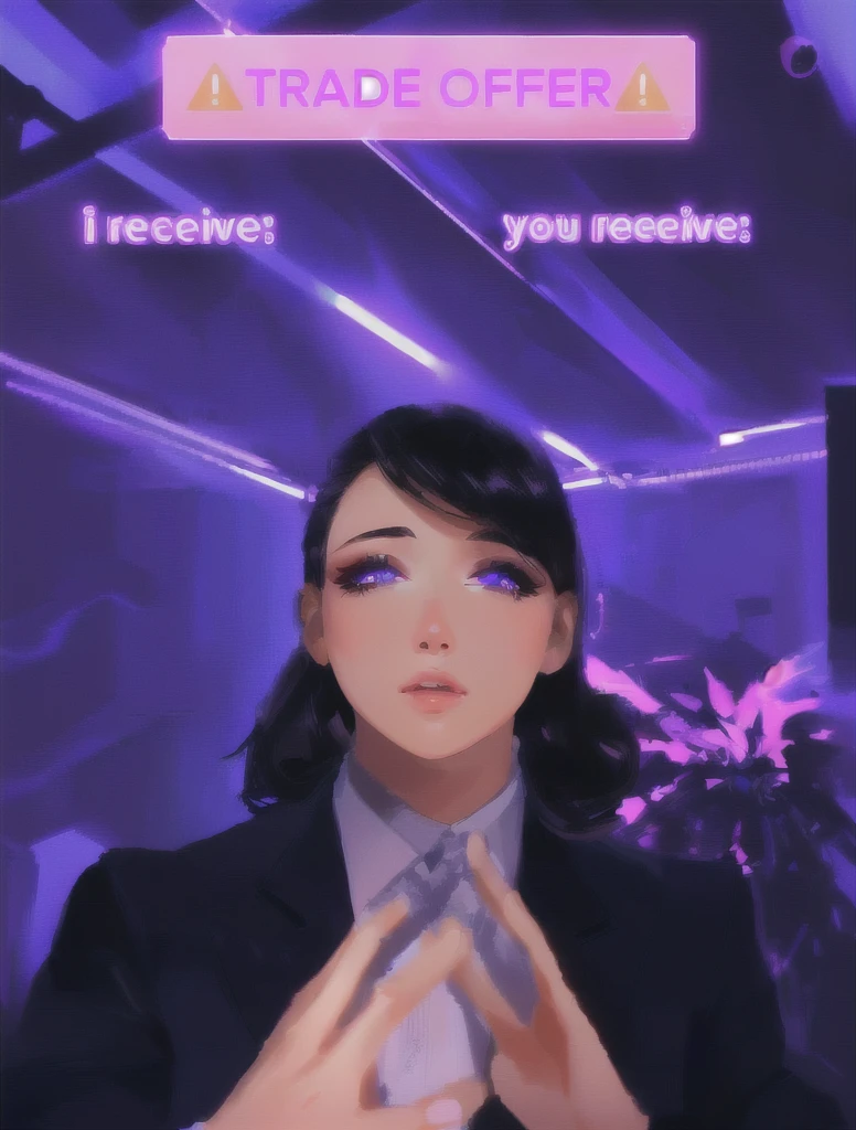 there is a woman in a suit and tie making a face, blacklight reacting, twitch streamer, very very low quality picture, his palms are sweaty, looking into camera, plump lips