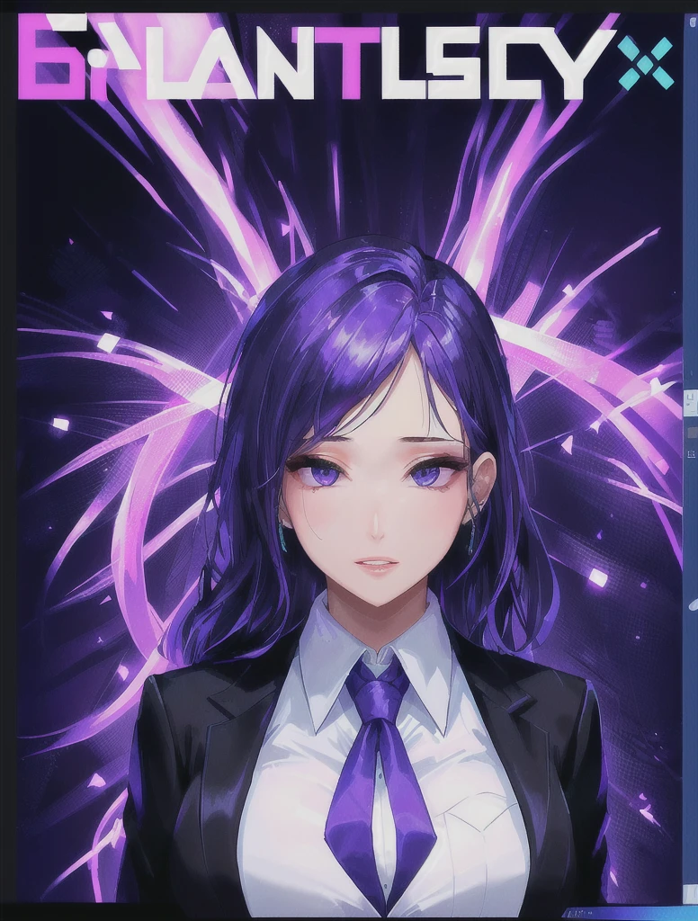 there is a woman in a suit and tie making a face, blacklight reacting, twitch streamer, very very low quality picture, his palms are sweaty, looking into camera, plump lips