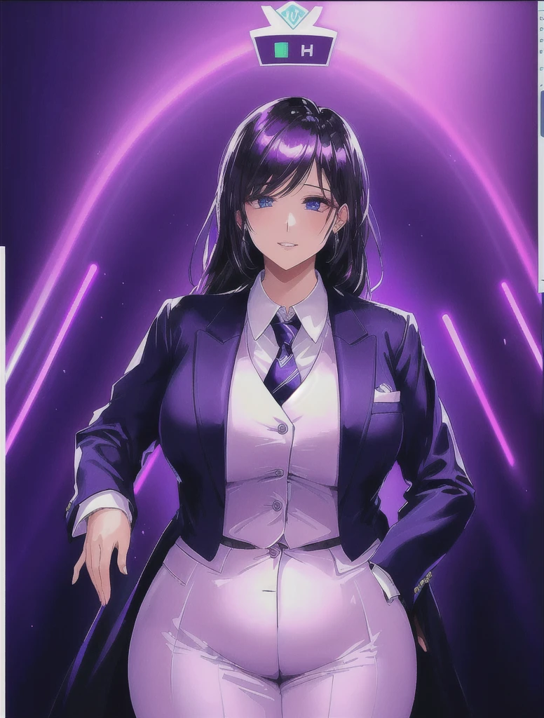 there is a woman in a suit and tie making a face, blacklight reacting, twitch streamer, very very low quality picture, his palms are sweaty, looking into camera, plump lips