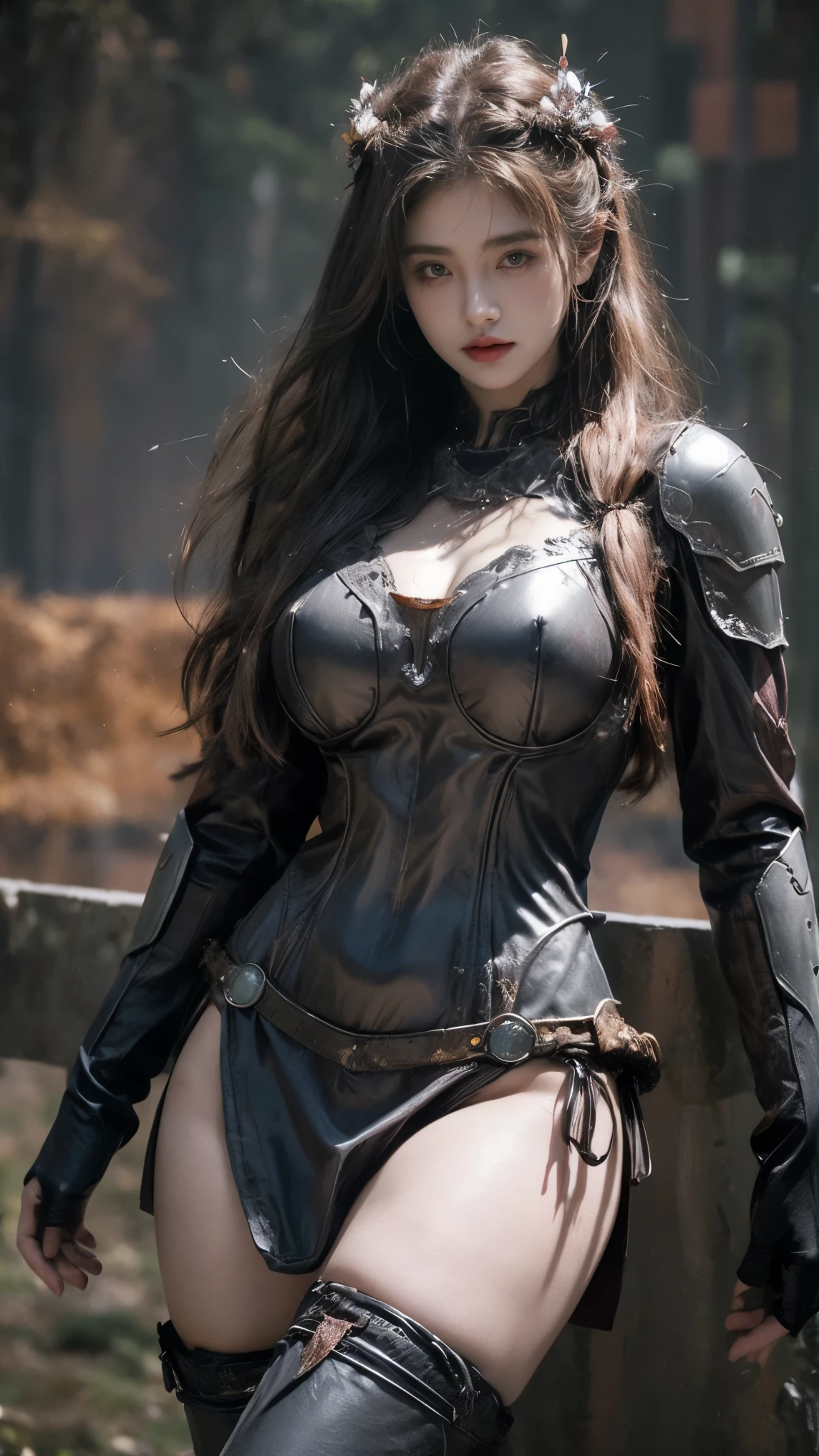 21yo girl,(wearing iron suit),(viking suit),(wearing viking suit),natural big breast, show big thigh, plump body,single sidelock hairpin blush modern cinematic lighting,ray tracing,drop shadow wide shot UHD,textured skin,high details,best quality 4K