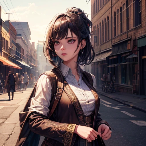 (Highly detailed CG Unity 8k wallpaper),(masterpiece), (Highest quality), (Super detailed), (Best illustrations),(Best Shadow), Cowboy Shot, (Sharp eyeliner, eye shadow, Fine grain:1.1), (Urban Background:1.2), ,break , mod3 (Girls' Frontline), ,