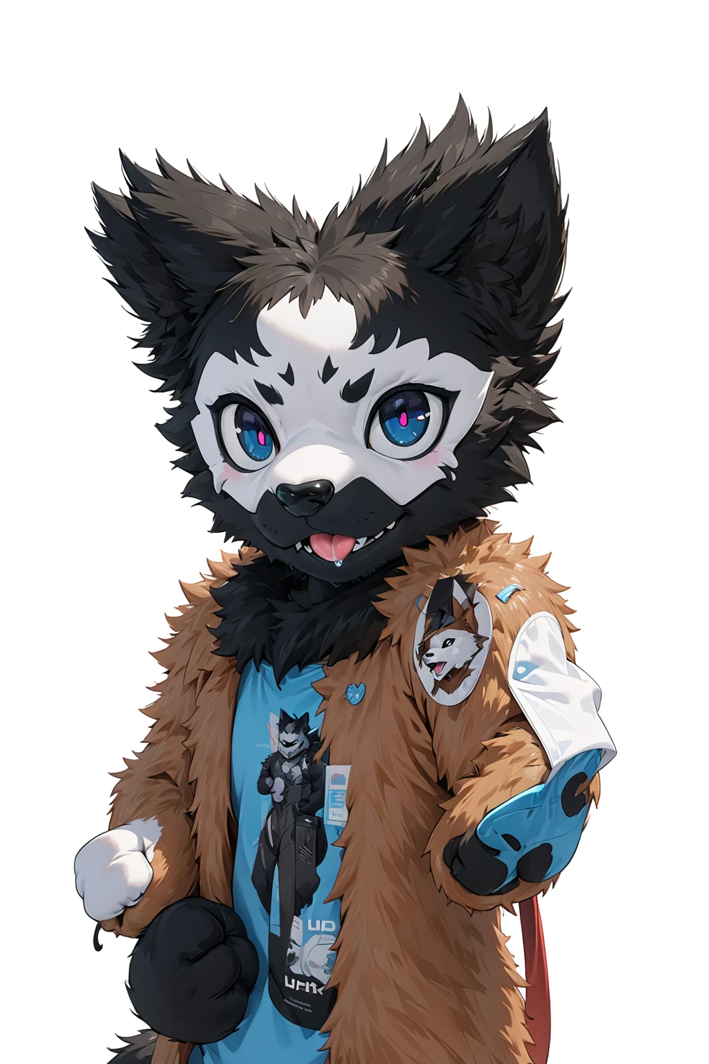 Black hair, Dark Skin, White Mask ,furry,make a fist, Pink tongue, Black nose, Black broken corner, fur garment, fur garment!!!!, hairy character, Full body mascot, hyena, SFW, macro hairy, hairy fursona, hairy, the hairy fur garment is running, Anthropomorphic coyote male, An anthropomorphic cyberpunk fox, hairy mawshot, hairy furaffinity, 8K, super detail, uhd, masterpiece, anatomically correct, ccurate, super detail, high details, high quality, best quality, highres, 16K