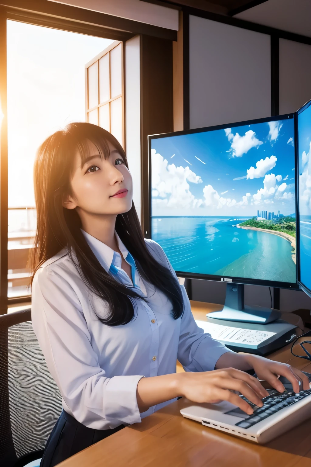 IT industry　Japanese　woman　PR Towards a bright future　Like flying