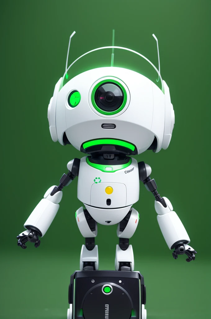 createcum video devum little robot dancing happily, green background