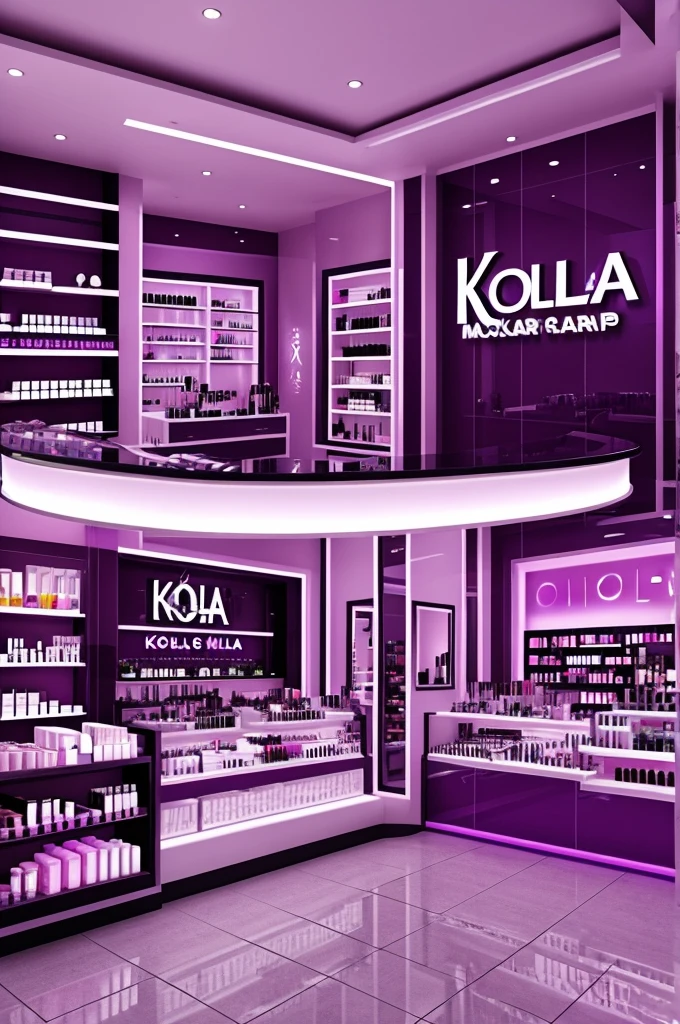 Makeup and facial care store with a large sign that says KOELA MAKEUP, all purple