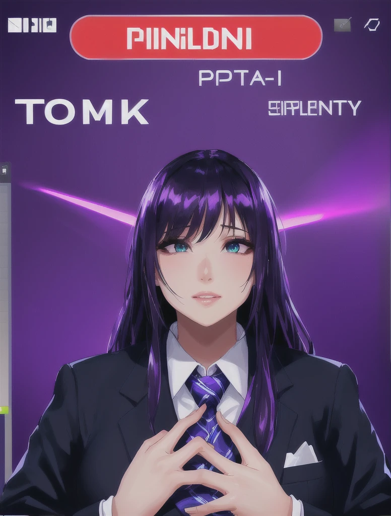 there is a woman in a suit and tie making a face, blacklight reacting, twitch streamer, very very low quality picture, his palms are sweaty, looking into camera, plump lips