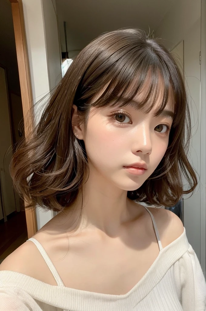 Beauty A little taller Shoulder length perm hairstyle Selfie Japanese Serious face clear