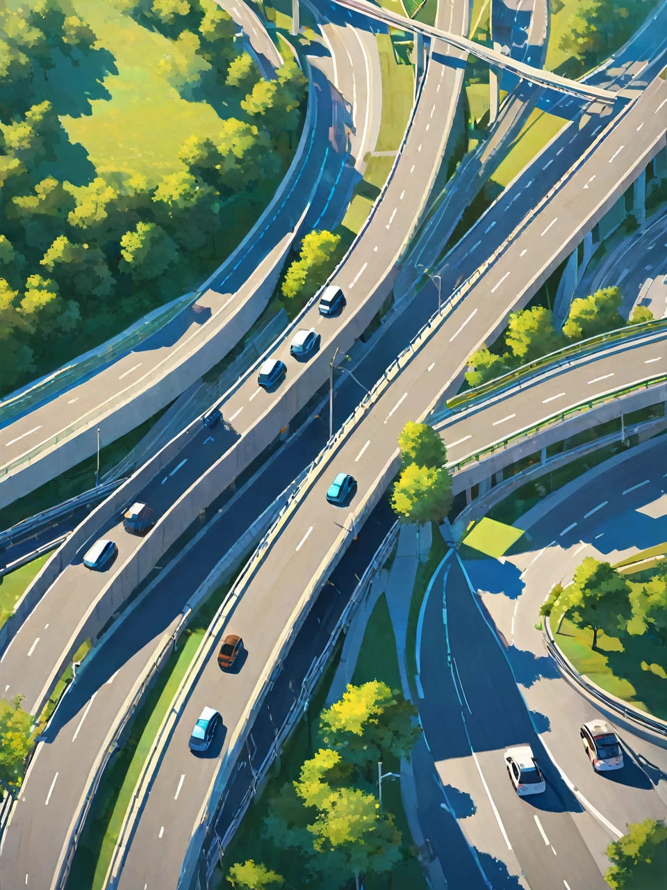 Realistic image of an highway on a sunny day but not from top down view