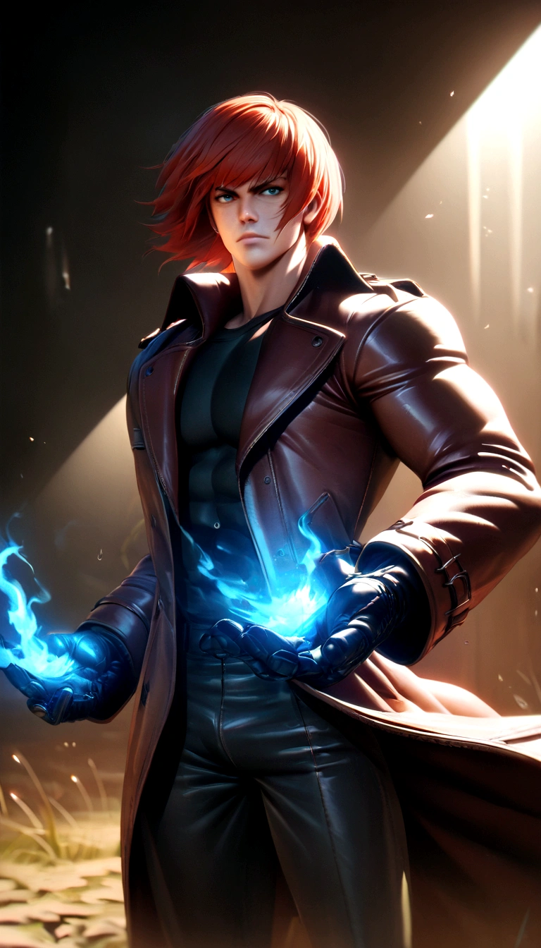 0--old man, alone, alone, athletic, muscular, serious look looking at the viewer, redhead, wears a trench coat, black shirt, wine-colored pants, video game character, The King of Fighters, Iori Yagami, blue fire, cinematic, ultra-sharp focus , award-winning photography, perfect contrast, High sharpness, depth of field, ultra-detailed photography, global illumination, fluid, ultra-high definition, 8k, Unreal Engine 5, ultra-sharp focus, award-winning photography, art station trends,
