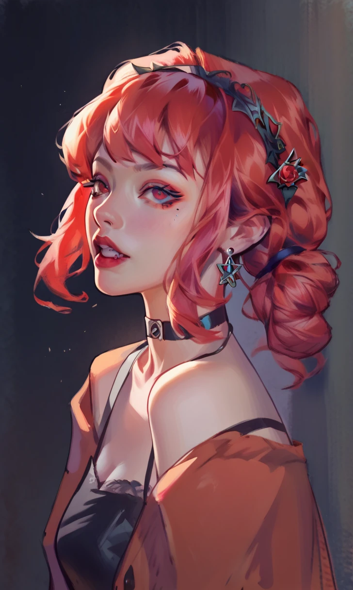 score_9, score_8_up, score_7_up, 1girl, Scarlet red hair smudgy, traditional art, liu2, brush texture