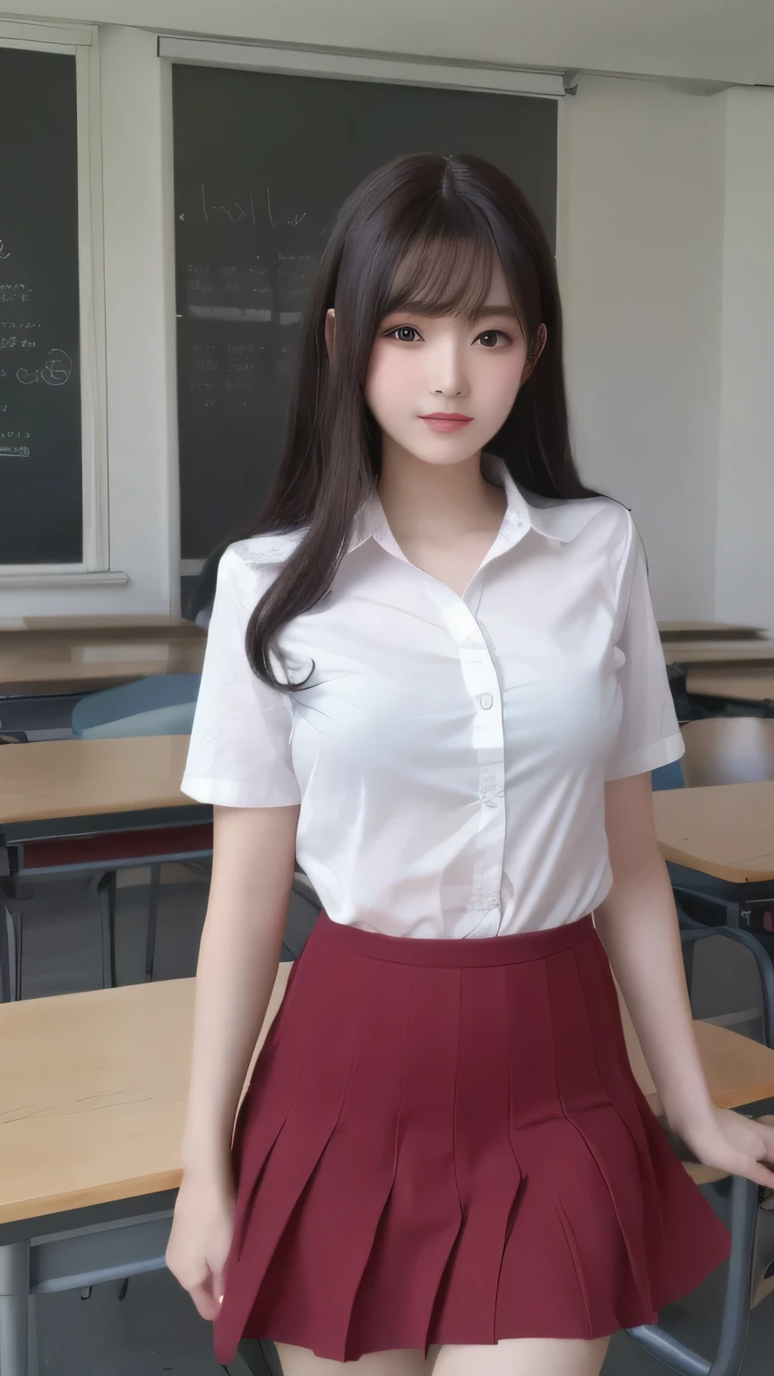 (8K、Raw photo、Highest quality、masterpiece:1.2)、(Realistic、Photorealistic:1.37)、Ultra-detailed、Ultra-high resolution、Model Body Type,JK,Sunburned skin,Beautifully detailed skin、Skin Texture、Professional Lighting、Sexy,School uniform,mini skirt,classroom