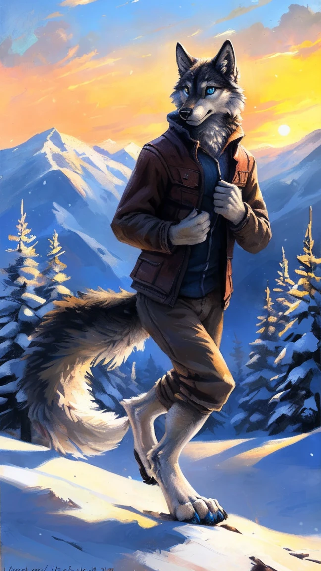 ((Solo)), male people, white cat siberia, (Multi-colored fur, White-brown:1.3，White tail pointed), (Height 2.1m,Tail length 1.2m), ((Wolf face, Big eyes, White eyelids, Blue pupil, Slim:1.2) (Tough, Calm expression:1.2)), Slim, pinging)), (Correct anatomy), (Winter clothing:1.1), The upper body  naked, (detailed outfits),A long big tail，Feet，(Realistic fur, Detailed fur texture, labeled:1.3)), (Natural lighting), Photorealistic, Hyperrealistic, ultradetailed, by Kenket，Snowfield，erect through，Running on