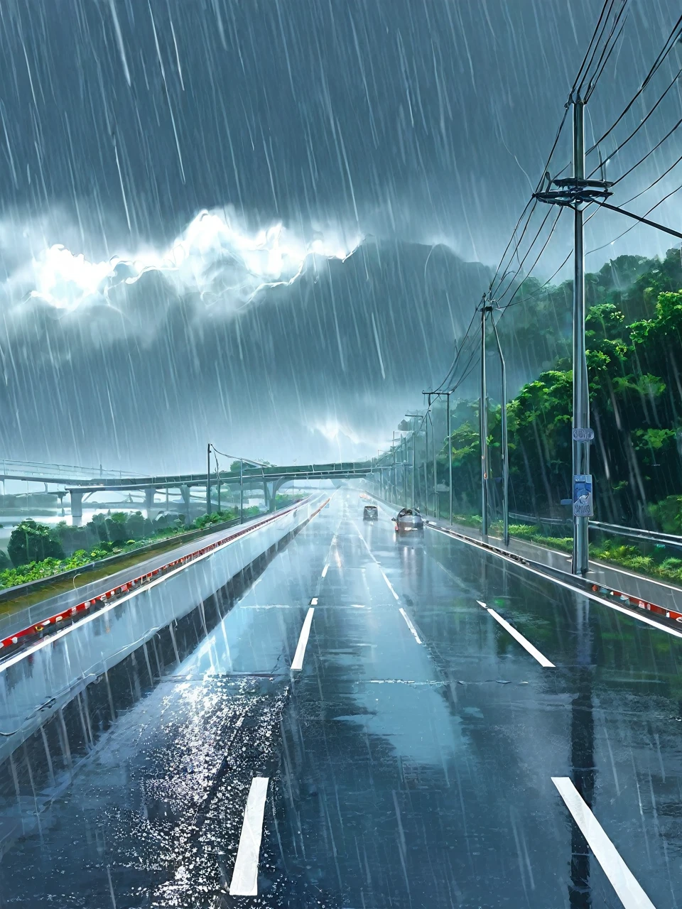 Realistic image of an highway on a monsoon day