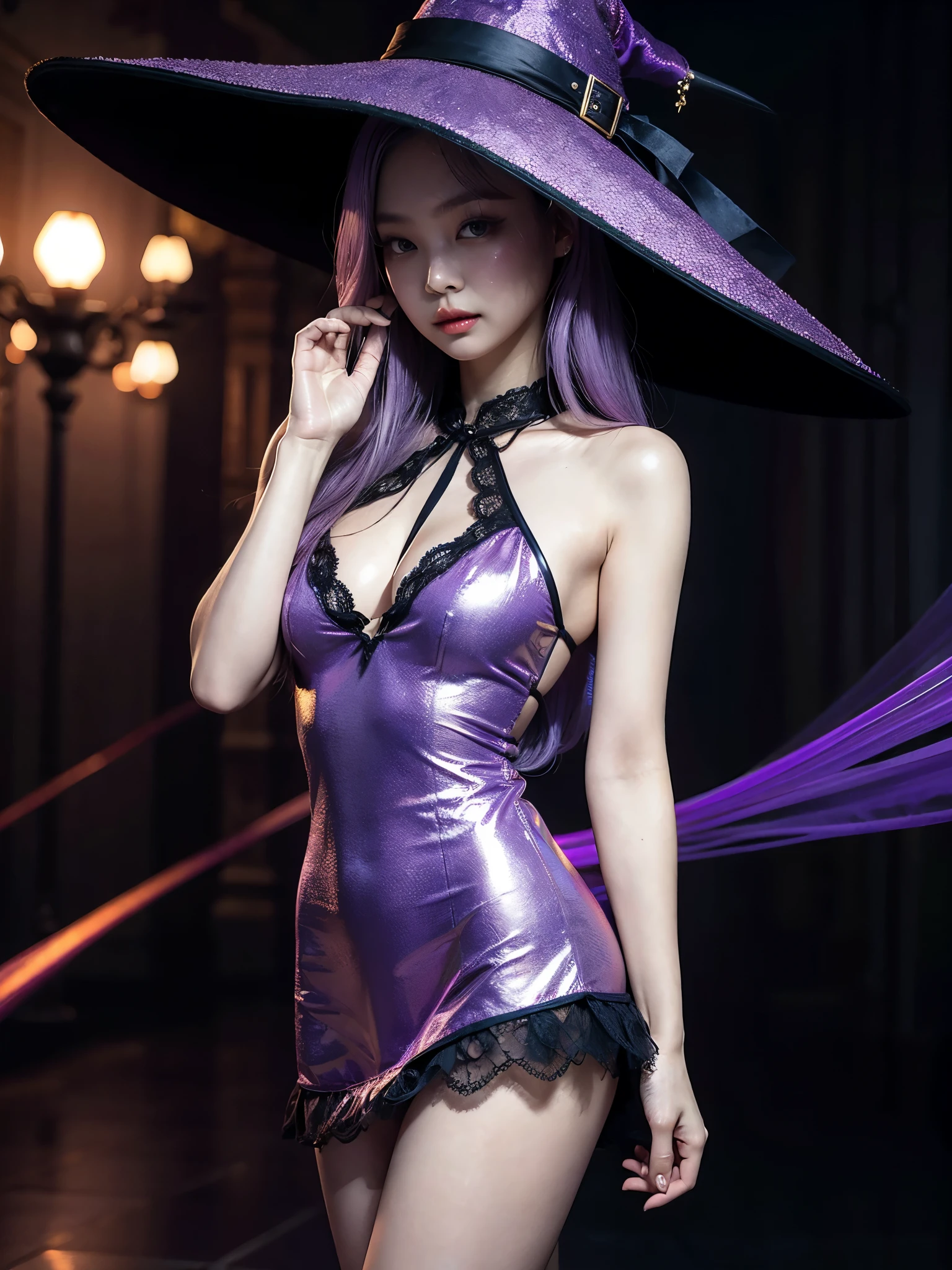 sexy Thai model who controls poison、smiling face、lipgloss、long lashes、gothic makeup、look at the camera、full body Esbian、、sparkling poisoned flower costume、、、、sparkling Colorful short hair、secrete poison、skull hair accessories、ultra detailed tights、shiny sparkling flowers background