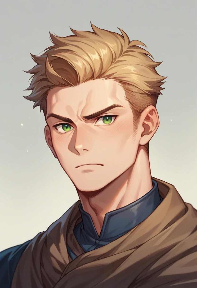 A young king with green eyes, blond hair, handsome