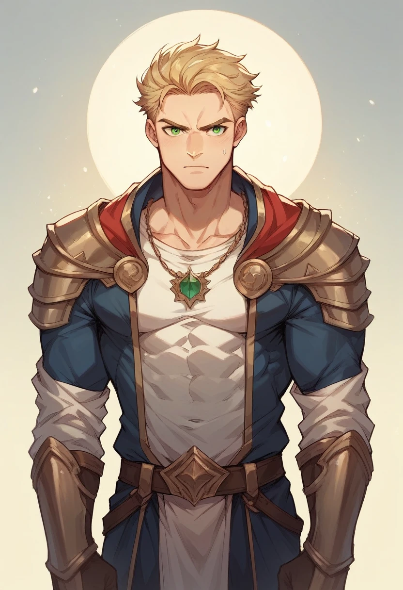 A young king with green eyes, blond hair, handsome