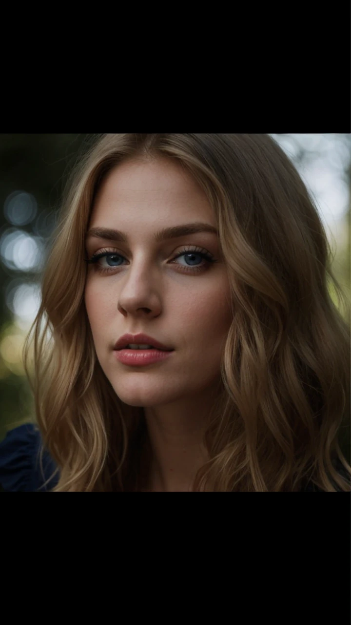 Photo of a 30-year-old blonde, dark big blue eyes, he has a very natural face, wide lips, Thin eyebrows, pointy nose, long eyelashes. the face looks straight into the camera from the front, red corset dress, nice cleavage, Ultra textured skin