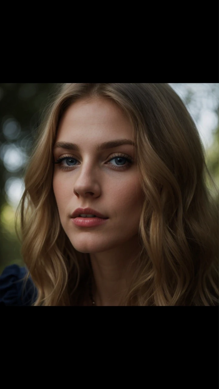 Photo of a 30-year-old blonde, dark big blue eyes, he has a very natural face, wide lips, Thin eyebrows, pointy nose, long eyelashes. the face looks straight into the camera from the front, red corset dress, nice cleavage, Ultra textured skin