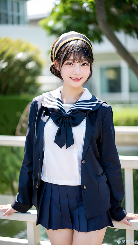 Black Hair、(School-designated sailor uniform:1.3)、short hair、hair accessory、Laugh a little、See-through、High-quality panties available、(Highest quality,masterpiece:1.3,Ultra-high resolution,),(Ultra-detailed,Caustics),(Photorealistic:1.4,RAW shooting,)Ultra-Realistic Capture,Very detailed,High resolution 16K human skin closeup。 The skin texture is natural、