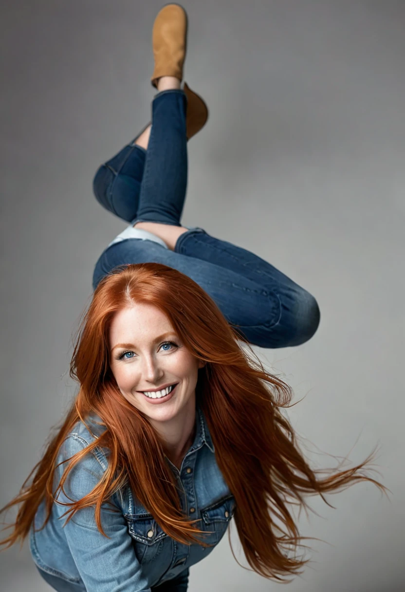 ((extremely beautiful model, tout le corps, 35-year-old woman, scandinave, je l'aime, very very long hair, redhead, very long hair down to the back, marche vers moi)), realistic, sublime shapely breasts, (ripped jeans), large sourire, detailed eyes, dynamic pose in motion. boucles d'oreilles créoles, Bracelets, ultra HD, Art fantastique d'inspiration Royo avec des détails complexes. mignon, Red lips, longs cils,expression charmante, Seductive and intense look, Regarder le spectateur, nice eyes, An ideal figure. sublime and well-shaped breasts, décolleté push-up sublime. (proportions parfaites, head of'artwork, hyperrealistic, head of'artwork, Superior quality, high resolution, extremely detailed, Background'Highly detailed 8K display, fractal details)