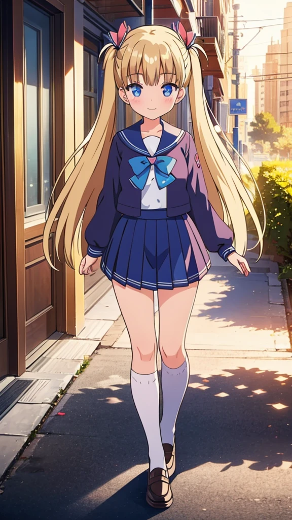 (Masterpiece), Best Quality, City, sunlight, light particles, Light rays, 1 girl, blush, SMILE, wide, sailor uniform full body ray tracing