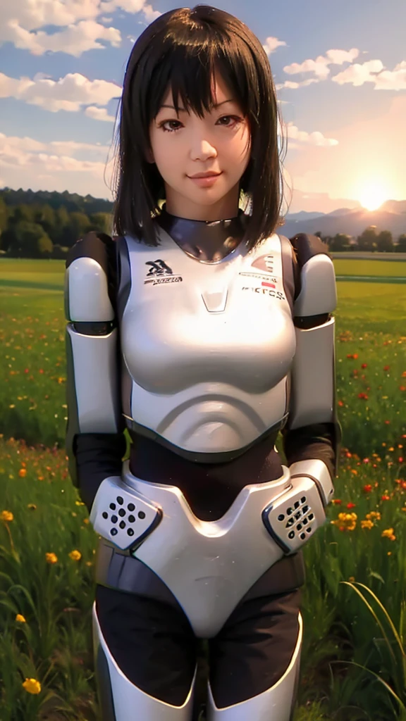 
anime girl in a field of flowers with a robot, an anime drawing inspired by Makoto Shinkai, pixiv, neoism, fully robotic!! girl, anime girl of the future, perfect android girl, anime manga robot!! anime girl, anime robotic mixed with organic, mecha asthetic, perfect anime cyborg woman, makoto shinkai ( apex legends )