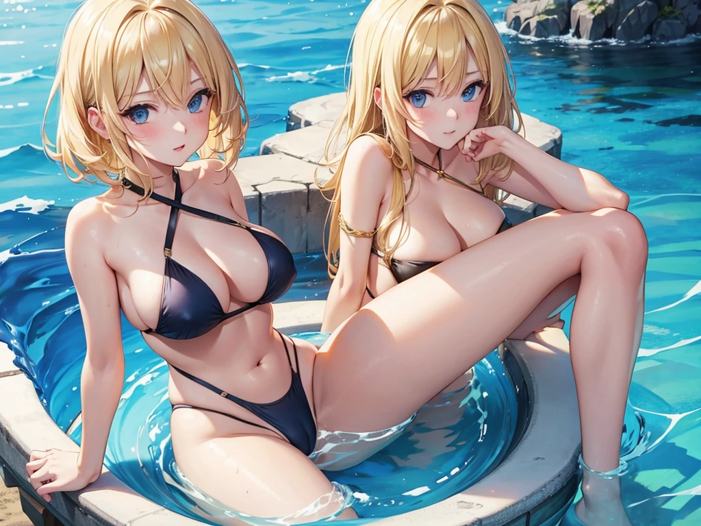 Blonde sexy woman in a swimsuit