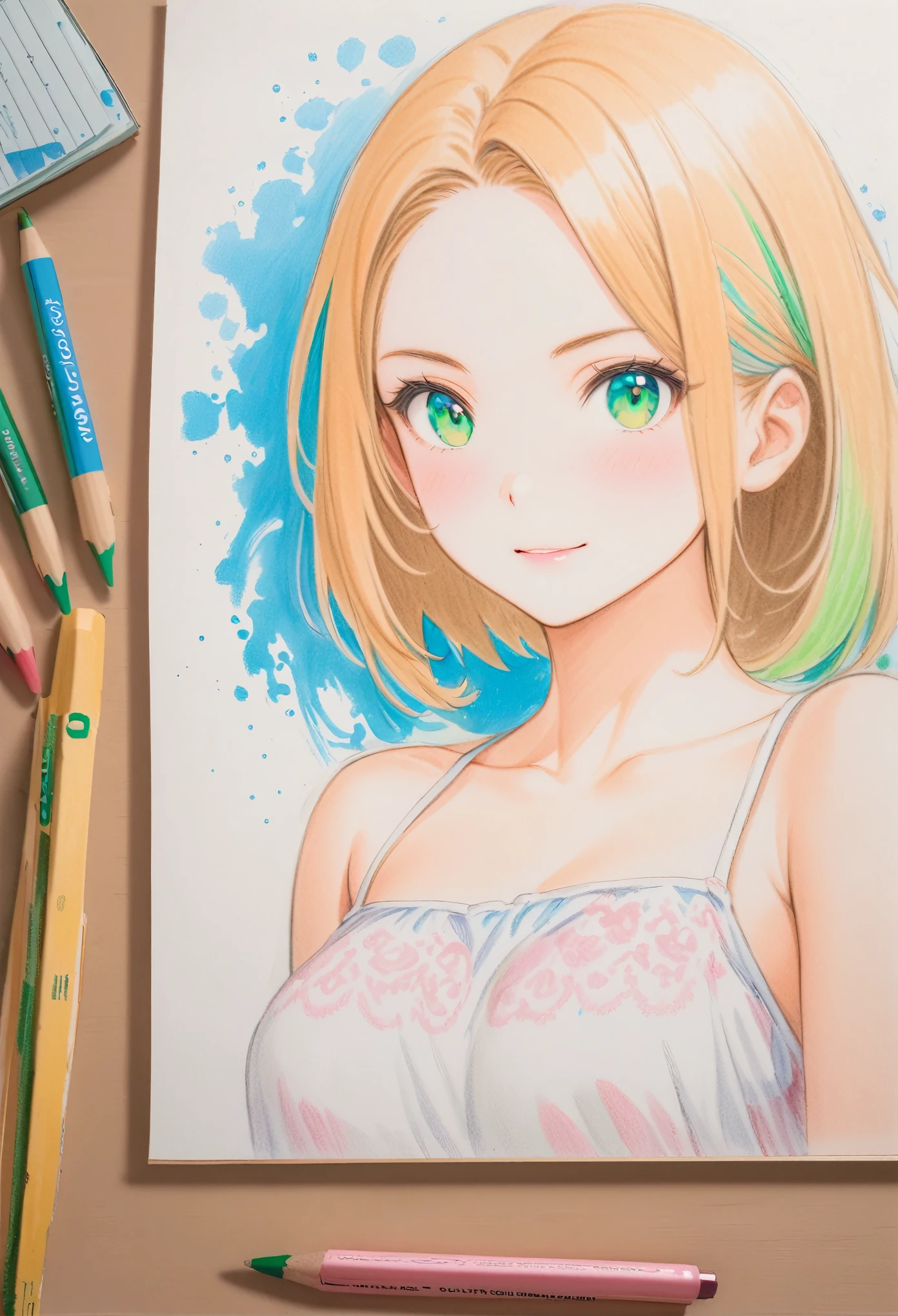 female,short camisole,white,Art,ad,colour pencil drawing,draft drawing