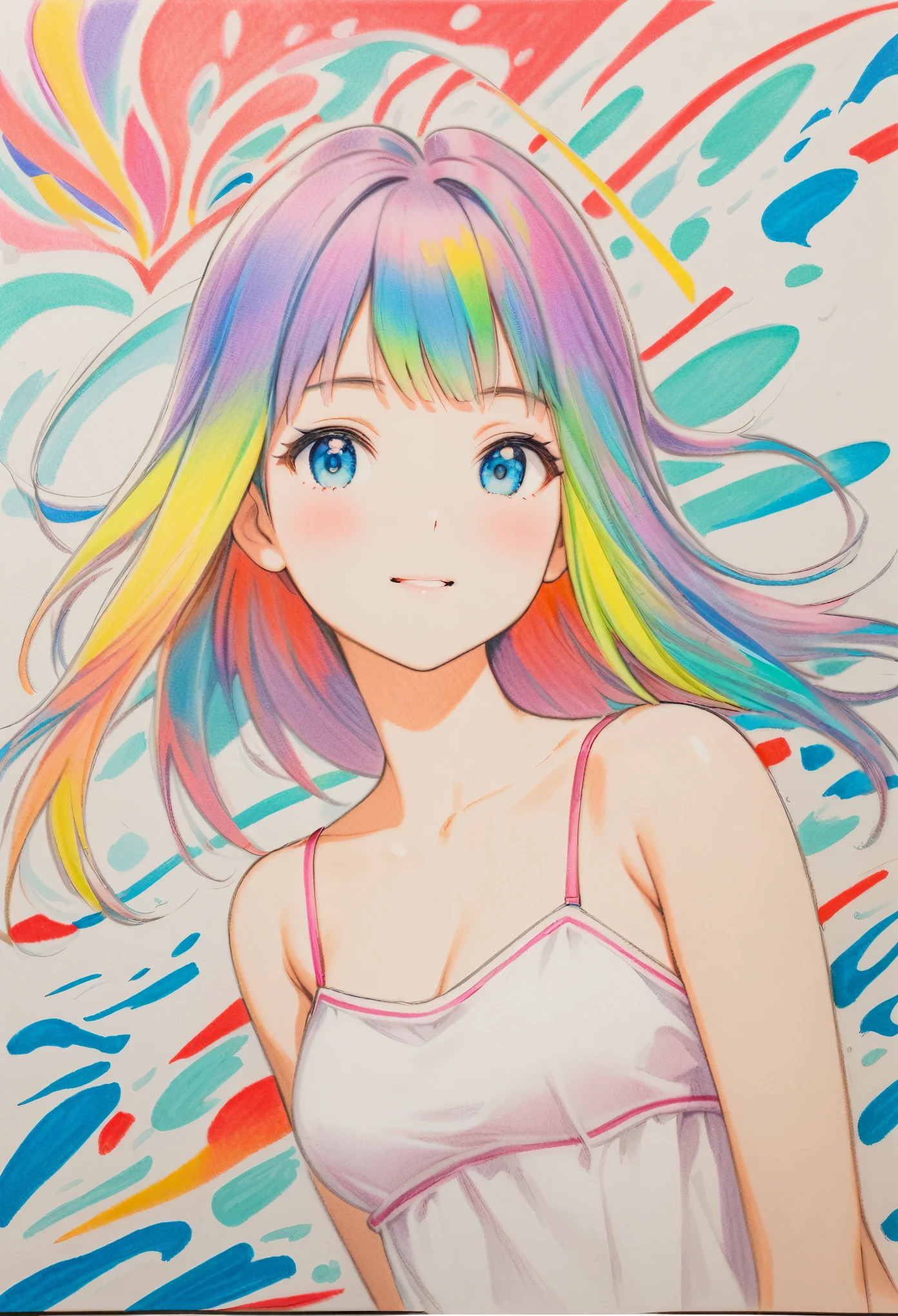female,short camisole,white,Art,ad,colour pencil drawing,draft drawing