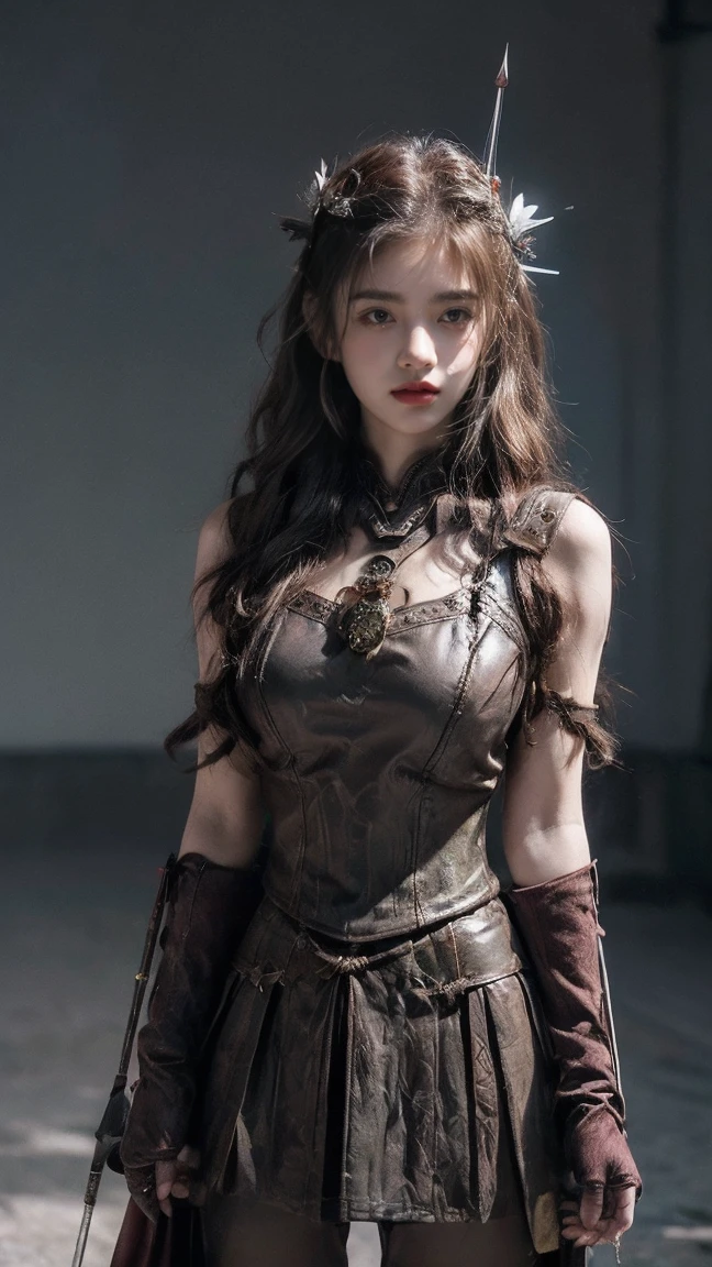 21yo girl,(wearing iron suit),(viking suit),(wearing viking suit),(arrow),(robin hood0, (holding arrow), (archery),natural big breast, plump body,single sidelock hairpin blush modern cinematic lighting,ray tracing,drop shadow wide shot UHD,textured skin,high details,best quality 4K