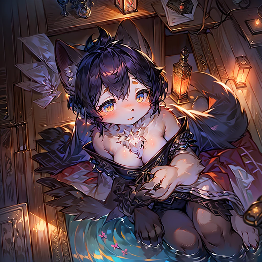 a beautiful female kenomo with soft and fluffy fur, delicate facial features, large expressive eyes, long eyelashes, full lips, elegant pose, detailed intricate patterns on fur, warm lighting, vibrant colors, cinematic composition, highly detailed, photorealistic, award-winning digital art