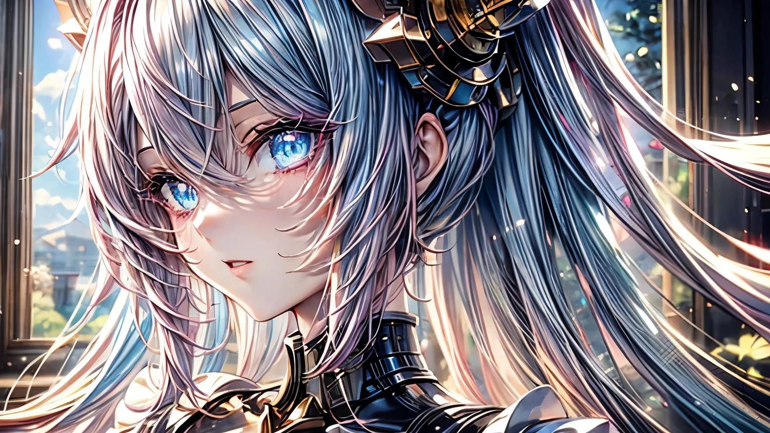 Anime girl with pink hair and blue eyes wearing a blue dress., portrait, Knights of the Zodiac, , detailed digital animated art, hermoso portrait animado, anime girl with cosmic hair, Pink hair and cyan eyes., 4K anime style, digital animated art, anime fantasy illustrations, anime fantasy illustration., portrait chica anime, anime in fantasy style, Detailed anime character art