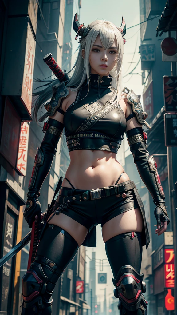 Hyperrealistic version of a woman with a sword in her hand, very beautiful cyberpunk samurai, anime cyberpunk art, cyberpunk samurai, cyberpunk anime art, anime cyberpunk, cgsociety 9, digital cyberpunk anime art, style of maciej kuciara.1girl, samurai armor, helmet oni evil mask,intricate, ornaments detailed, cold colors, metal, egypician detail, highly intricate details, realistic light, trending on cgsociety, glowing eyes, facing camera, neon details, ultra realistic details, portrait full body, japanese atmosphere, global illumination, shadows, octane render, 8k, ultra sharp.cool lolita.