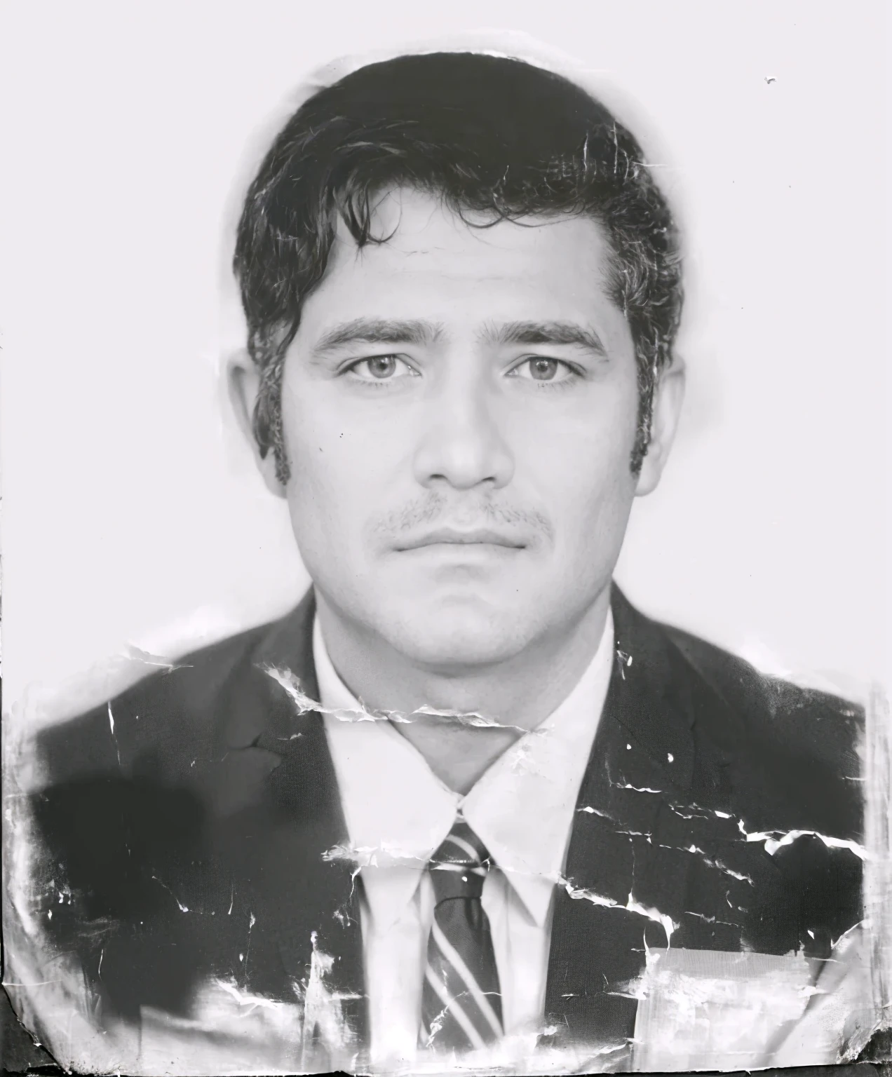 arafed photo of a man in a suit and tie, realistic old photo, grainy damaged photo, aged photo, jose miguel roman frances, Digital art but photo, realistic old photograph, grainy photo of an ugly man, Carlos Ortega Elizalde, portrait de transformación, inspired by Agustín Fernández, photo of a man, passport photo, portrait