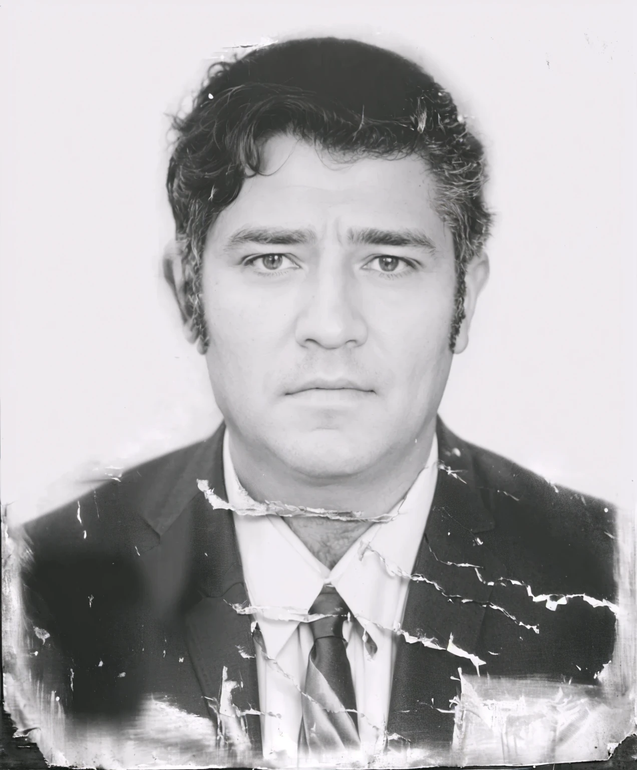 arafed photo of a man in a suit and tie, realistic old photo, grainy damaged photo, aged photo, jose miguel roman frances, Digital art but photo, realistic old photograph, grainy photo of an ugly man, Carlos Ortega Elizalde, portrait de transformación, inspired by Agustín Fernández, photo of a man, passport photo, portrait